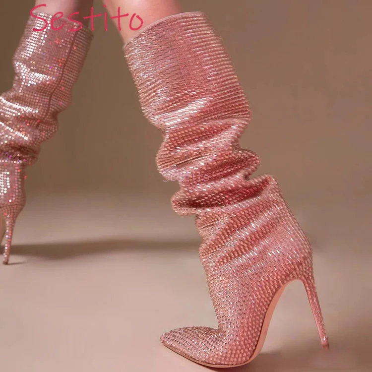 

Water Diamond Over Knee Sleeve Long Boots for Women's Autumn and Winter New Fashionable and Sexy Thin Heel Pointed Fashion Boots