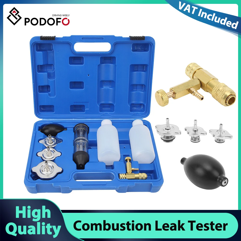 Podofo Kit de test de fuite de combustion 8 pièces, détecteur de fuite de CO2, testeur de fuite de cylindre pour moteur essence et diesel, pour voiture, camion, excavatrice