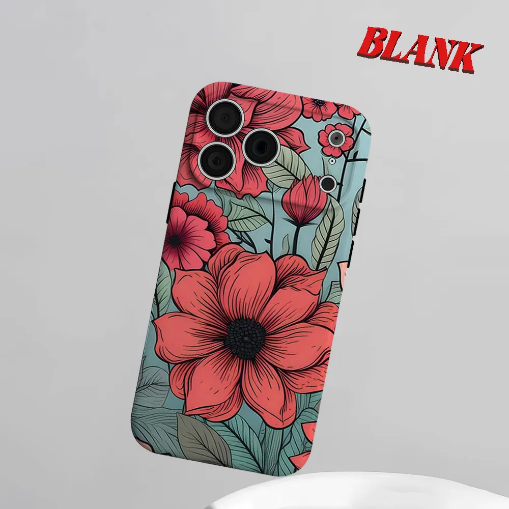 

Red Floral 2-in-1 Phone Case For iPhone 17 16 15 14 13 Pro Max Air 16e INS Flower Hard PC Bumper Cover Coque