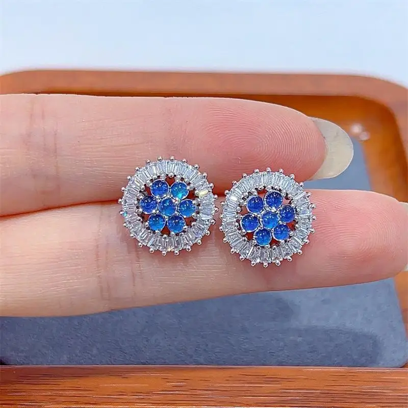 Best Seller ZECAA Jewelry Earrings For Woman With Natural Blue Moon Stone 3*3mm Earrings Jewelry For Woman Lady Wedding