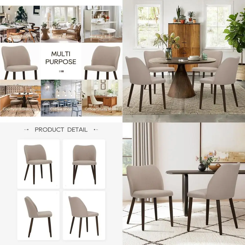 

Padded Seat Upholstered Dining Chairs Set of 6, Fabric Chairs with Wood Legs for Home or Restaurant