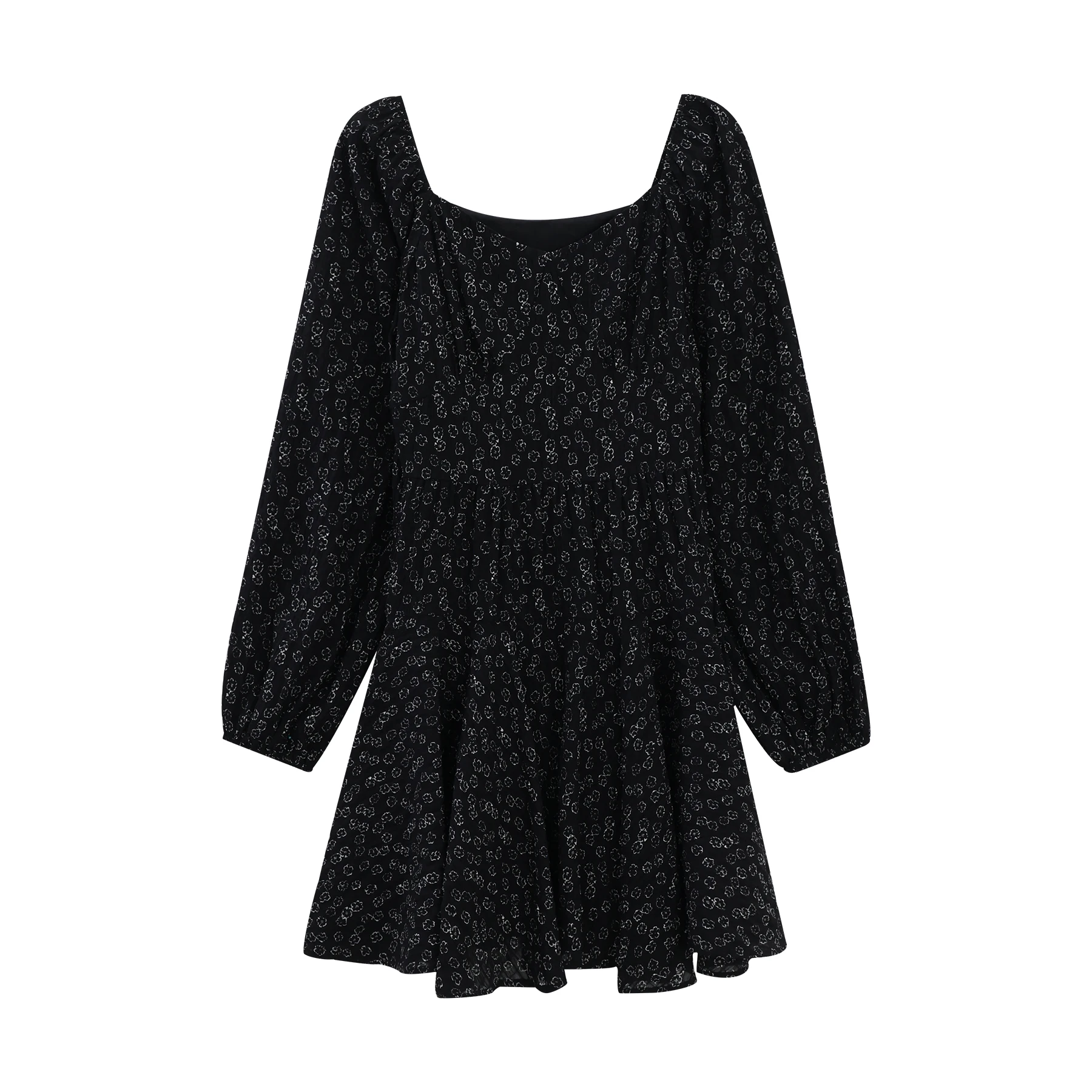 ALXNAN Black Floral Dress Women's Autumn Long Sleeve French Dress 2025 Autumn Holiday Beach Party Casual Female Clothing L57136