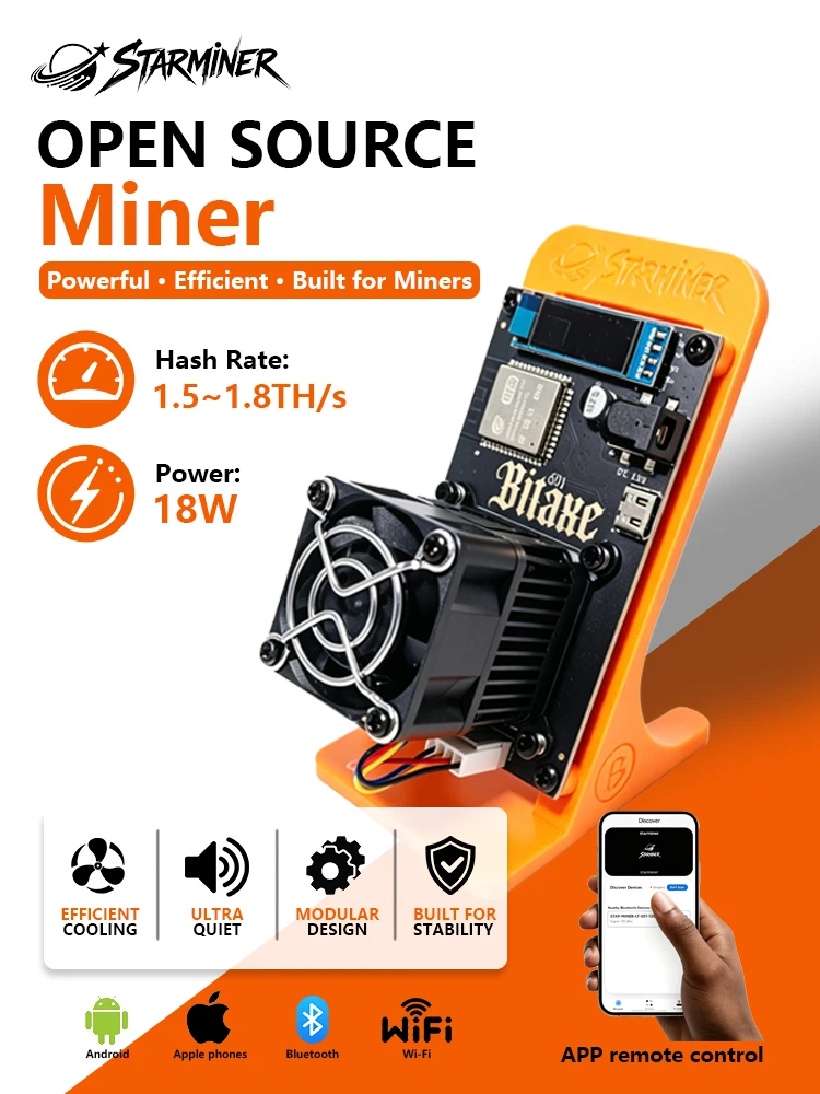 STARMINER Bitaxe Gamma 601/602 1.5Th/s 2026 Ulepszenie Cichy Bitcoin Solo Miner 18W BM1370 Asic Chip Bitcoin Miner BTC Miner — 2