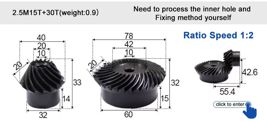 45 # Stahl-Spiralkegelradgetriebe, 2M, 15T bis 60T, Modul 1:4, 90 Grad Differentialgetriebe, gleicher Übersetzungsverhältnis, Durchmesser 8mm bis 12mm, Loch – Detail 32