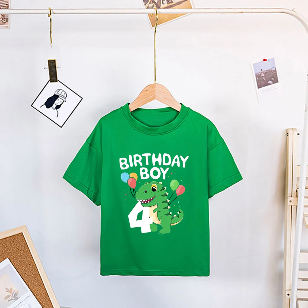 Dinosaur Birthday Number Printed Shirt Kids 2-8 Birthday Party T-Shirt Boy Shirt Dino Theme Tops Clothes Child Short Sleeve Tees