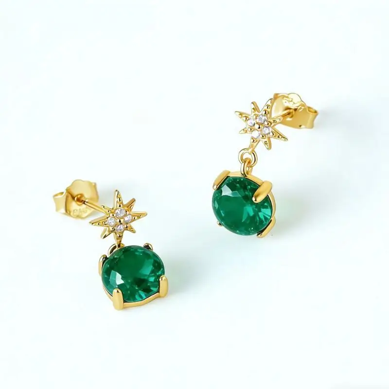 

925 Sterling Silver Needle Exquisite Compact Colorful Large Zircon Pendant Snowflake Eight-pointed Star Micro-set Stud Earrings