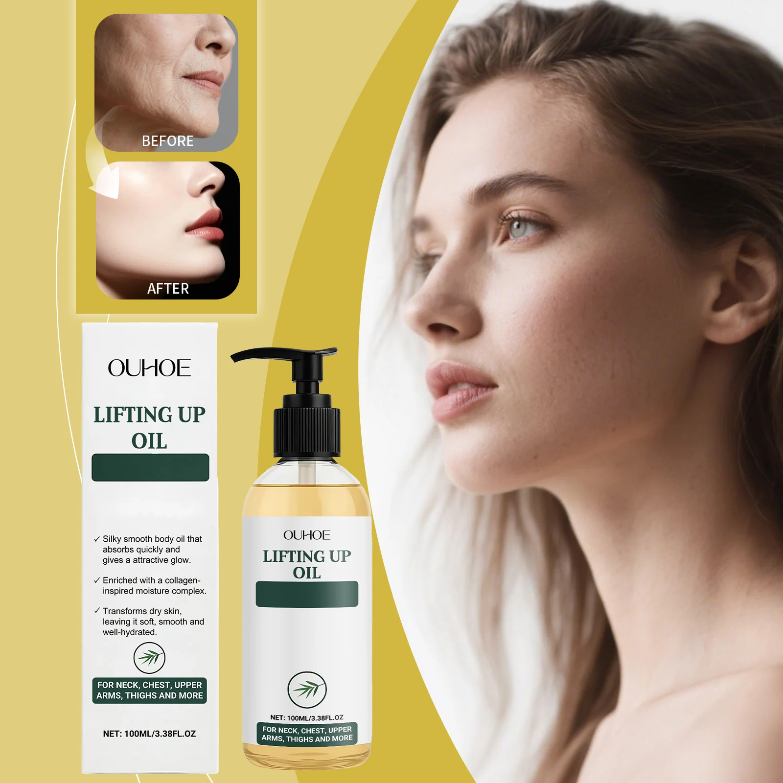 

Коллагеновое укрепляющее масло для тела, глубоко увлажняющее, подтягивающее кожу рук, живота и избыточного жира, эфирное масло для массажа кожи всего тела, 100 мл