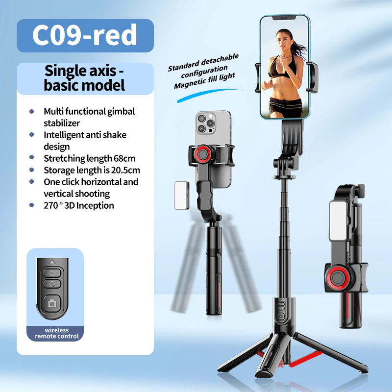Penstabil Ponsel Pintar Gimbal Genggam COOL DIER dengan Batang Ekstensi Lampu Isi Tongkat Selfie Ponsel Jarak Jauh untuk iPhone Samsung