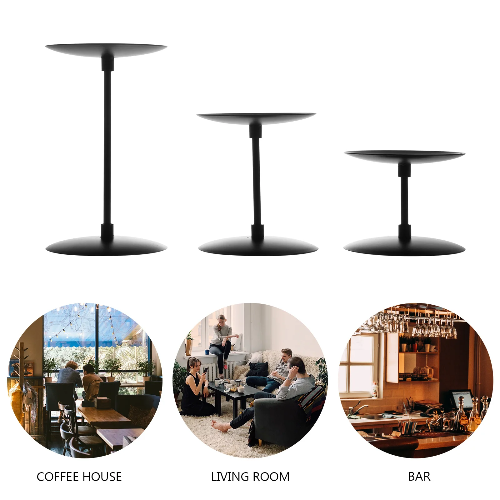 

3pcs Black Round Tray Plates Iron Holders For Home Decor Desktop Ornament Modern Tealight Stand Wedding Party