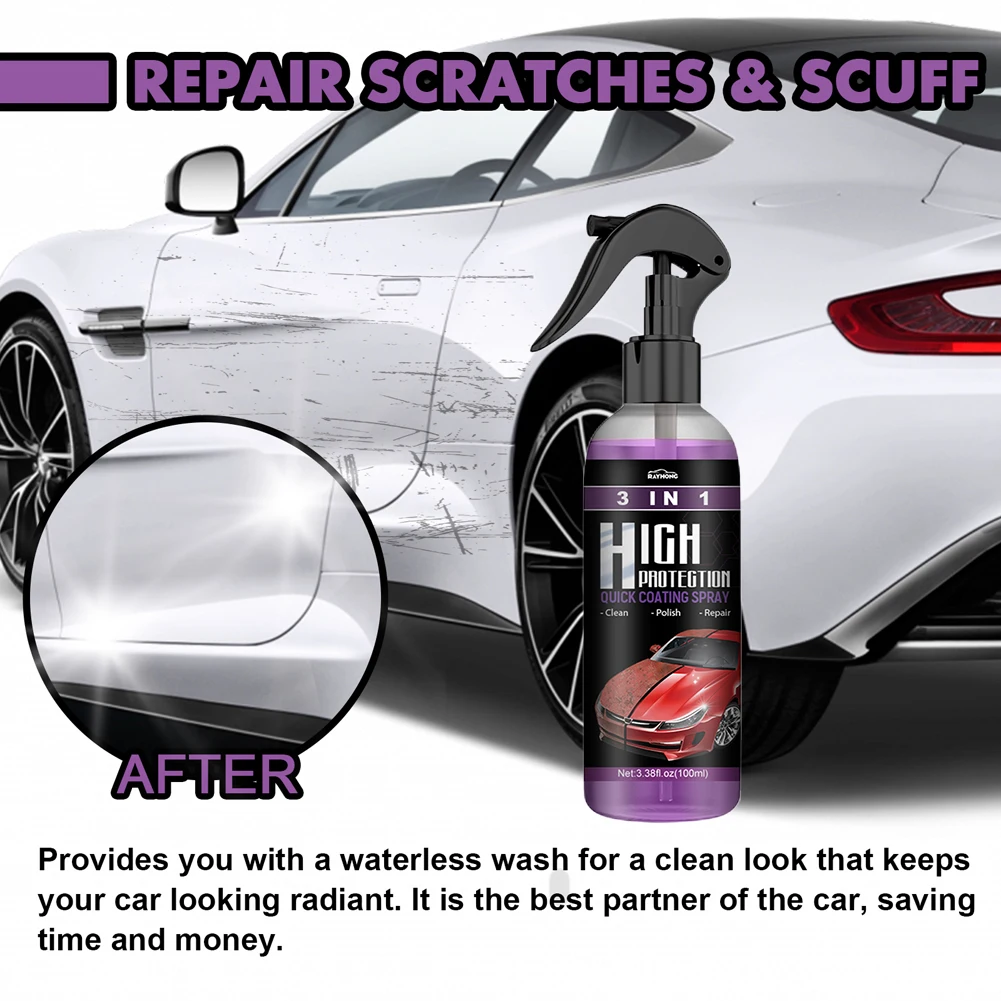 3 In 1 High Protection Quick Ceramic Coating Spray 100ml Auto Nano Ceramic Coating Polishing Spray Wax Car Paint Scratch Repair