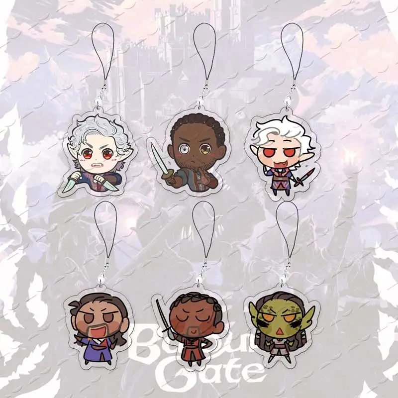 Colgantes de acrílico para teléfono móvil de Baldur's Gate Chibi: Astarion, Shadowheart, Karlach. Pequeños colgantes para cadena de teléfono. Regalo para fans.