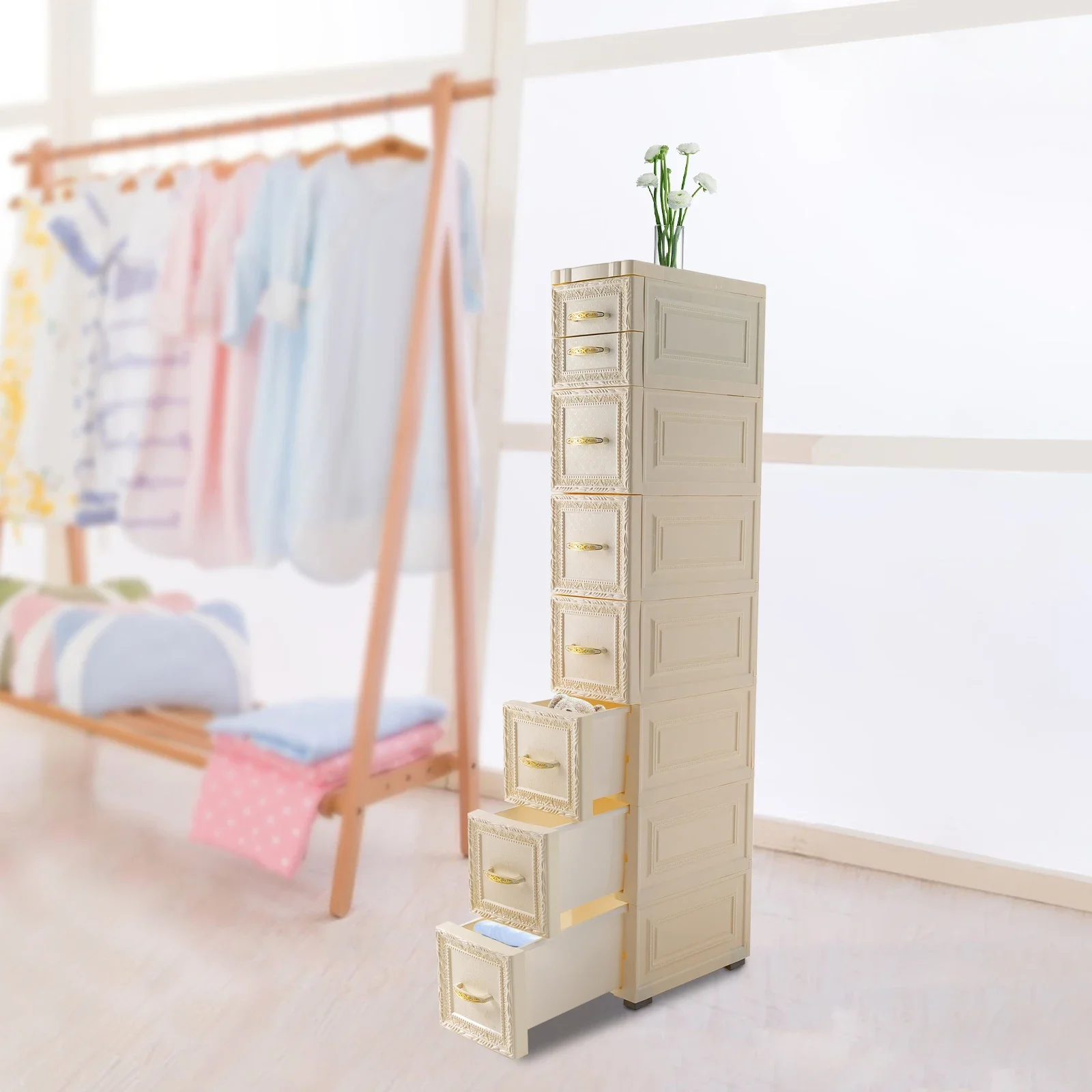 32*18*116 سنتيمتر سبعة طبقة الحليب الأبيض خزانة بلاستيكية ريترو ستايل صندوق منظم منزلي للعب أشتات