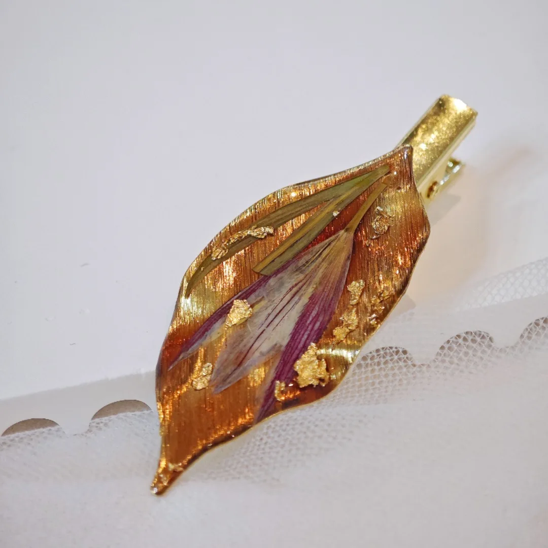3256 Wholesale Handmade Leaf Elegant Hair Clip Duckbill Clip Plant Specimen Dried Flower Accessories Christmas Birthday Gift