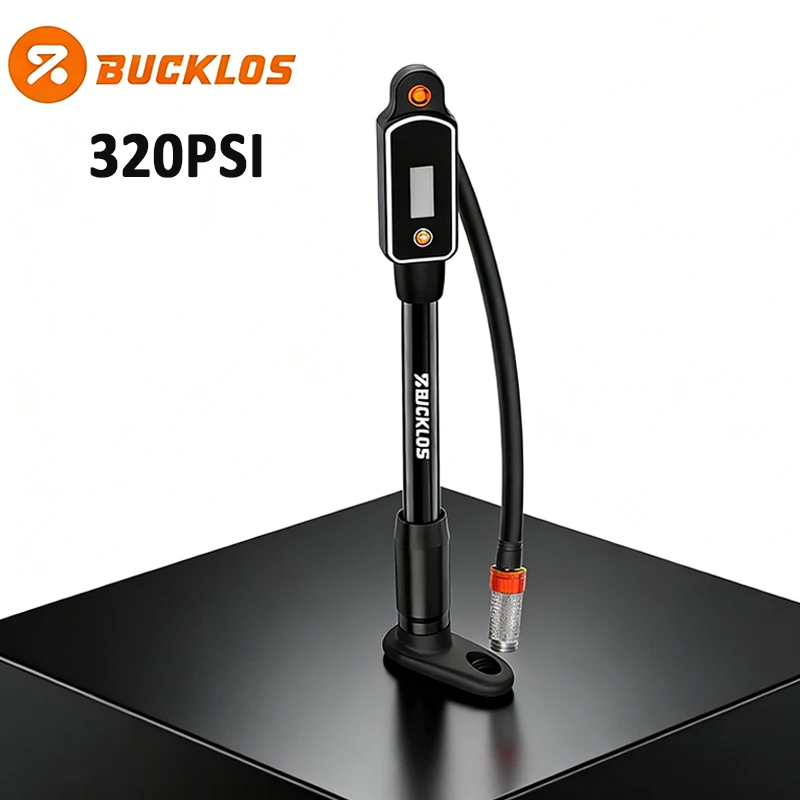

BUCKLOS Portable Bike Air Pump Mini Bicycle Hand Tire Tube Inflator Pump 320PSI AV FV Rear Shock Pump with Gauge Schrader