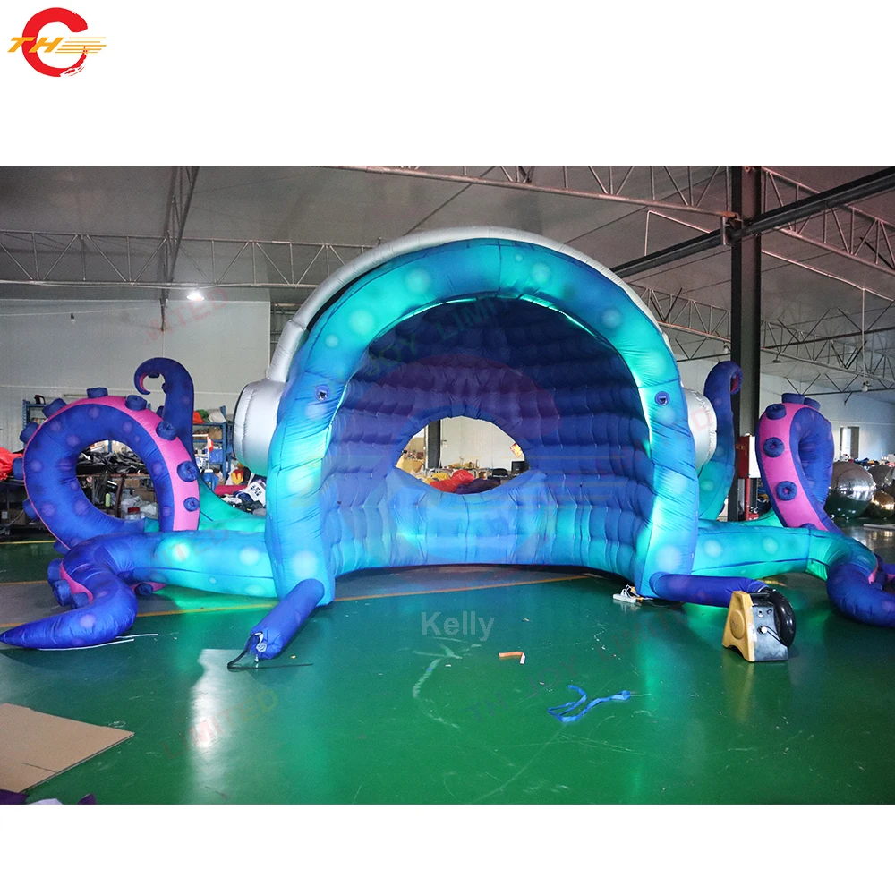 Fast Shipping 33ft Wide Giant Inflatable DJ Octopus Tent Booth Stage Event Decoration Background Wall for Sale