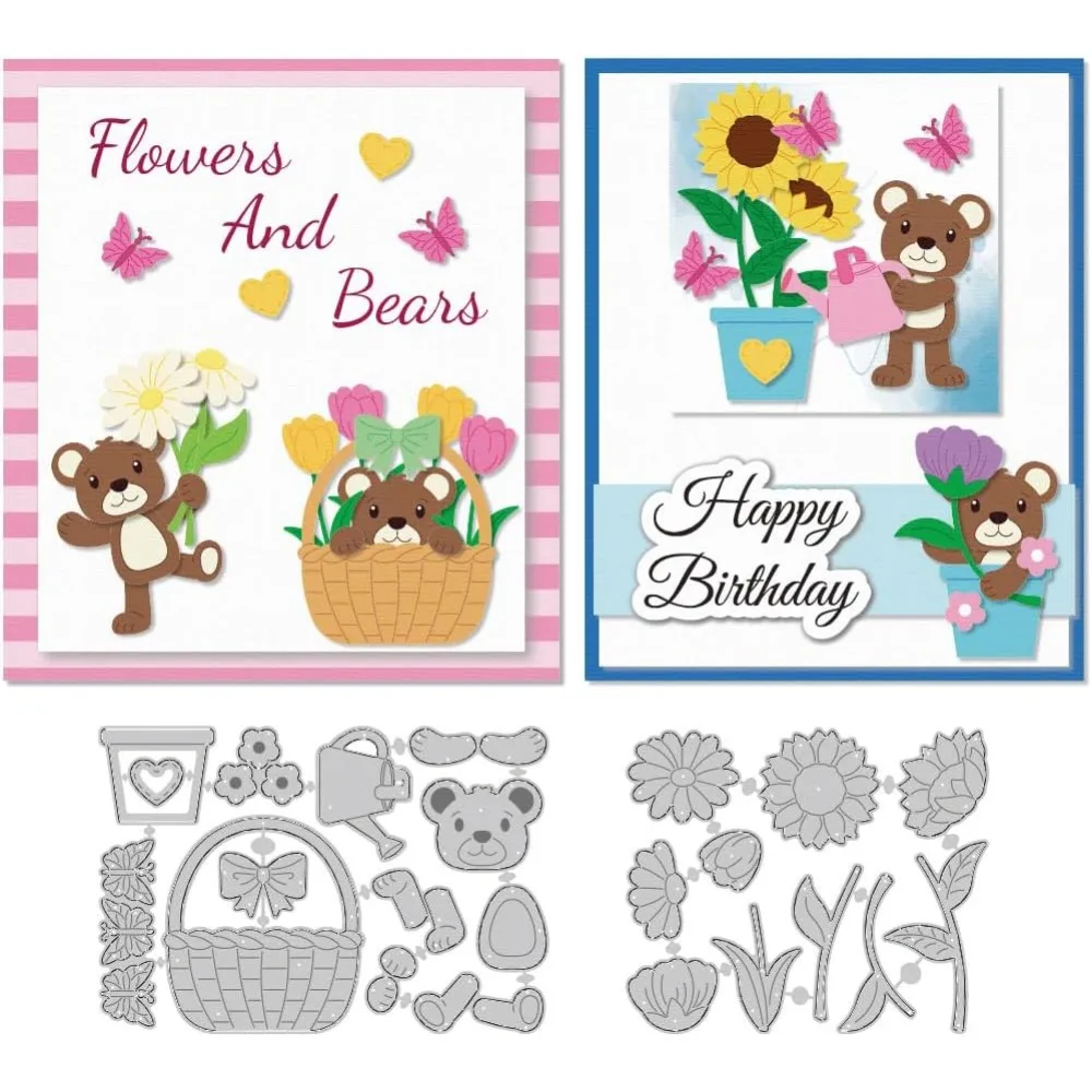 Blumenbären-Thema Kohlenstoffstahl-Stanzformen Schablonen für DIY Scrapbooking Fotoalbum Dekorative Prägung Papierkarten