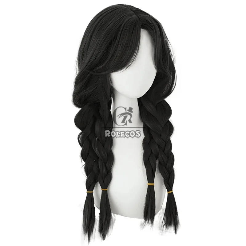 ROLECOS Naraka Bladepoint 2nd Heart Beat Kurumi Hutao Cosplay Wigs 55cm Long Black Braided Wig Heat Resistant Synthetic Hair