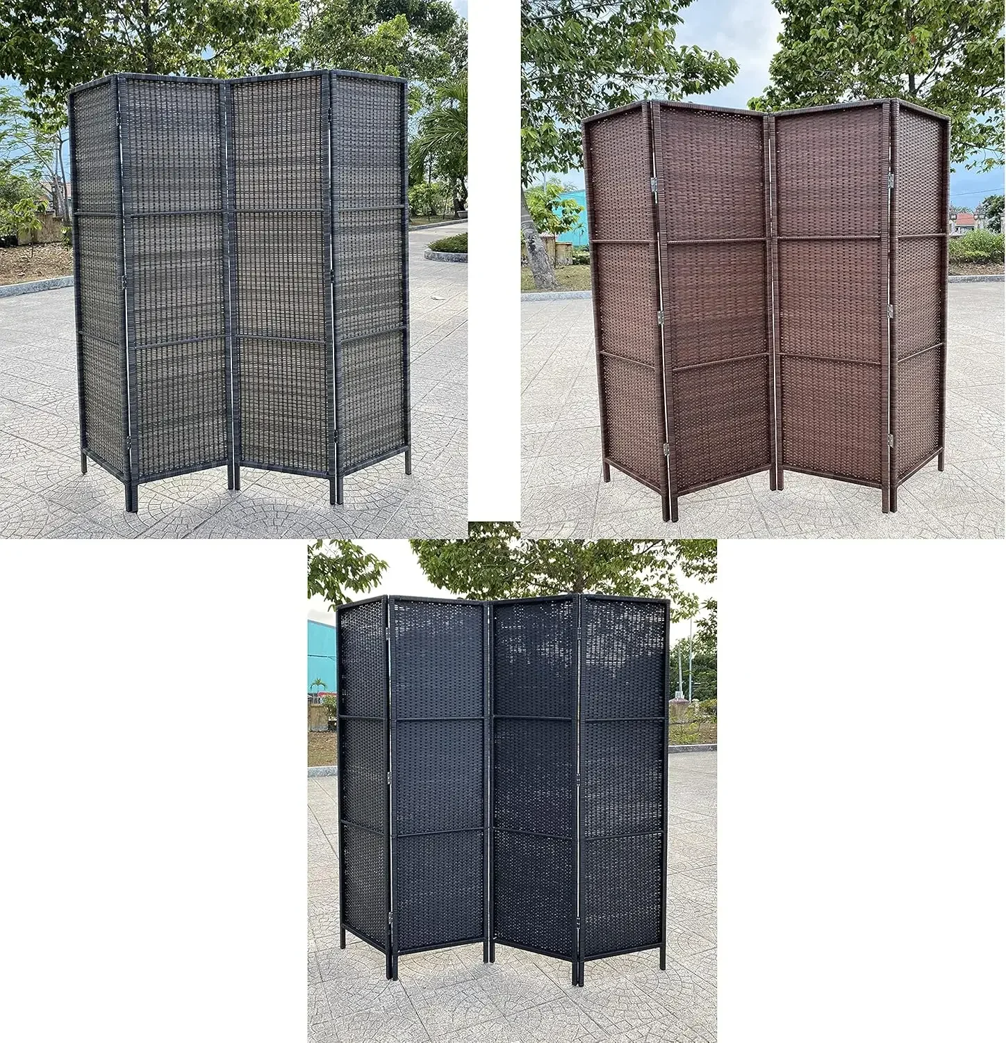 4 Panels Patio Outdoor Privacy Screen Room Divider Partition Grey Resin Wicker Weather Resistant