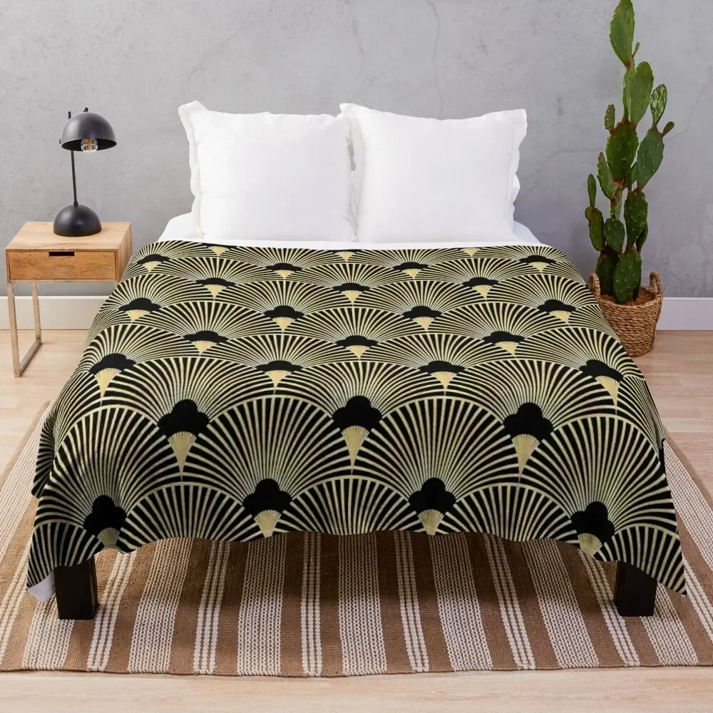 Art deco, fan pattern, vintage,1920 era, gold,black,elegant,chic,The Great Gatsby,modern,trendy,girly Throw Blanket