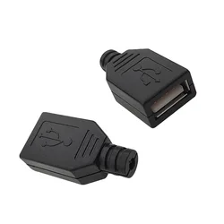 5 Sets USB 2.0 Connector Male female 4Pin Assembly Adapter Socket Solder Type Black Plastic Shell For Data Connection