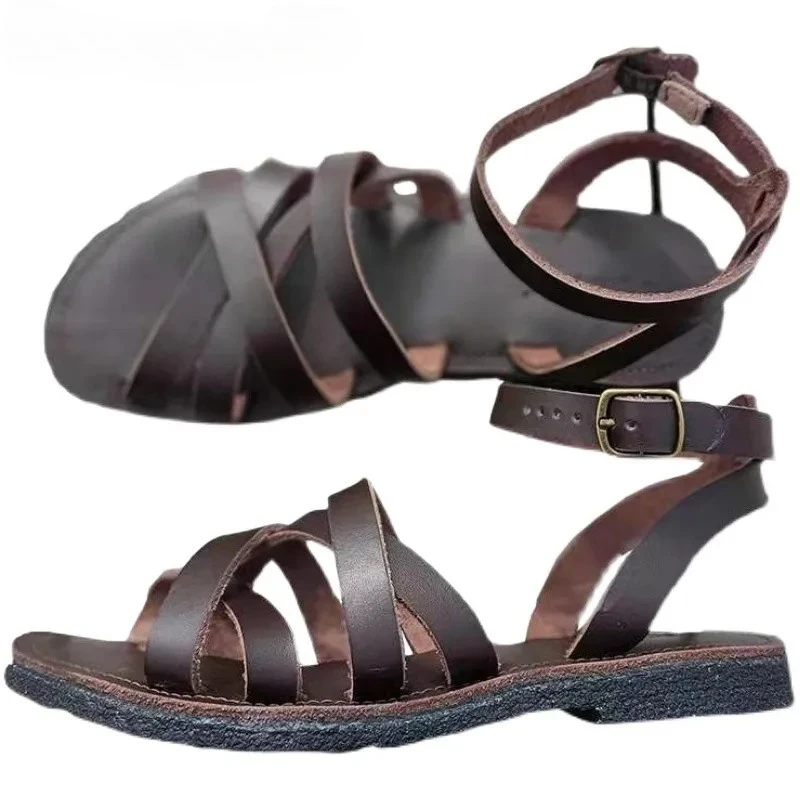 

Высококачественная женская обувь на плоской подошве из 100% натуральной кожи, римские мужские сандалии ручной работы, повседневная обувь, обувь для пар