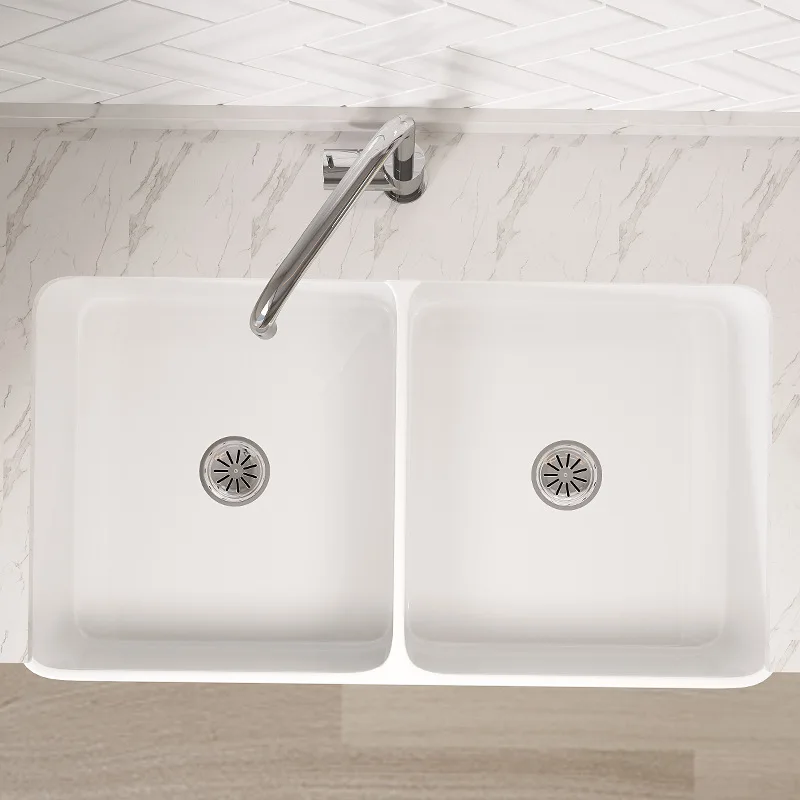 American kitchen double basin ceramic basin semi-embedded integrated sink vegetable basin large rectangular sink