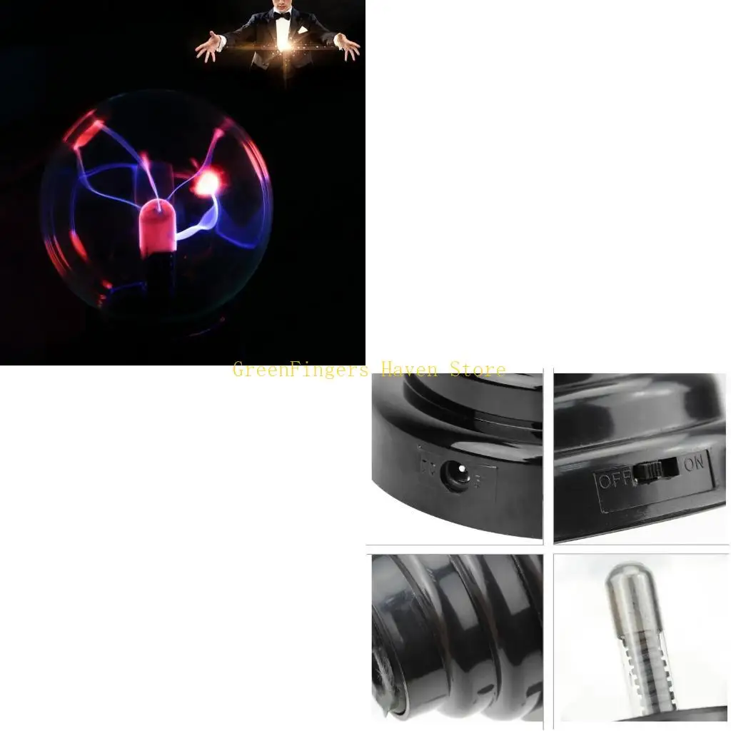F68D Bola plasma kaca baru Hot USB Sphere Untuk Lamp Light Party Black