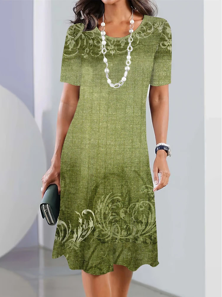 Nowa Sukienka w Kwiaty z Krótkim Rękawem w Stylu Boho na Wakacje Letnie Sukienki w Linii A Odzież Damska Plus Size z Kwiatowym Nadrukiem