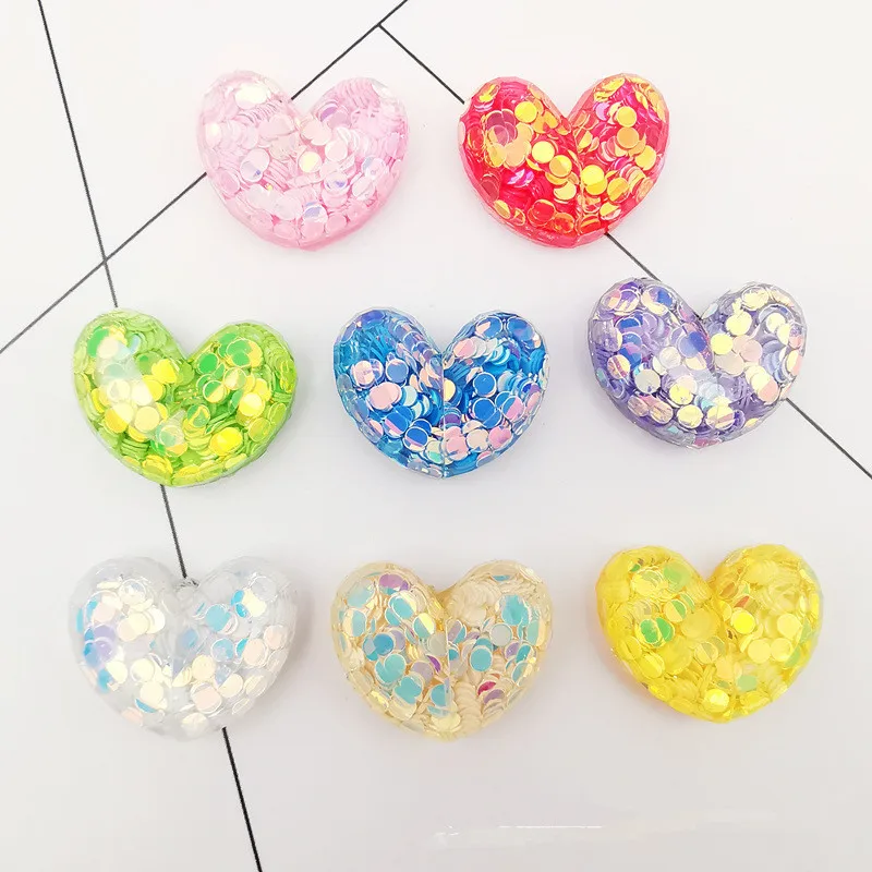 10Pcs Colour Sequin Iove Heart Resin DIY Shoes Hat Icebox Barrette Mobile Phone Case Scrapbook Cream Glue Flat Back Resin