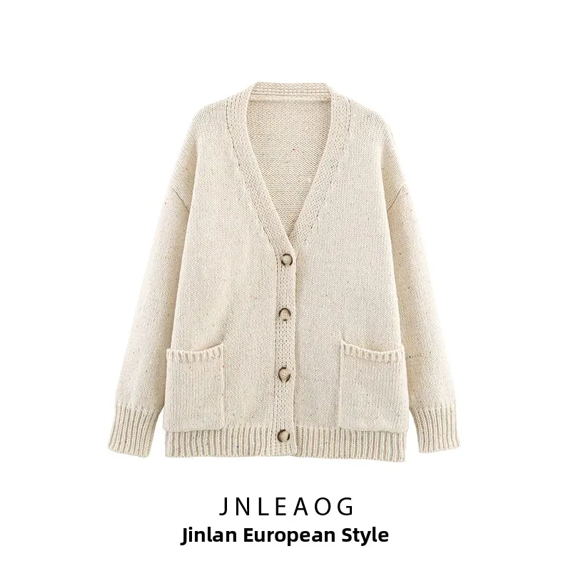 

Faionable Knitted Loose Outerwear Women's Autumn New Sle Small Polka Dot Jaet Polyester Fiber 00% Button Closure