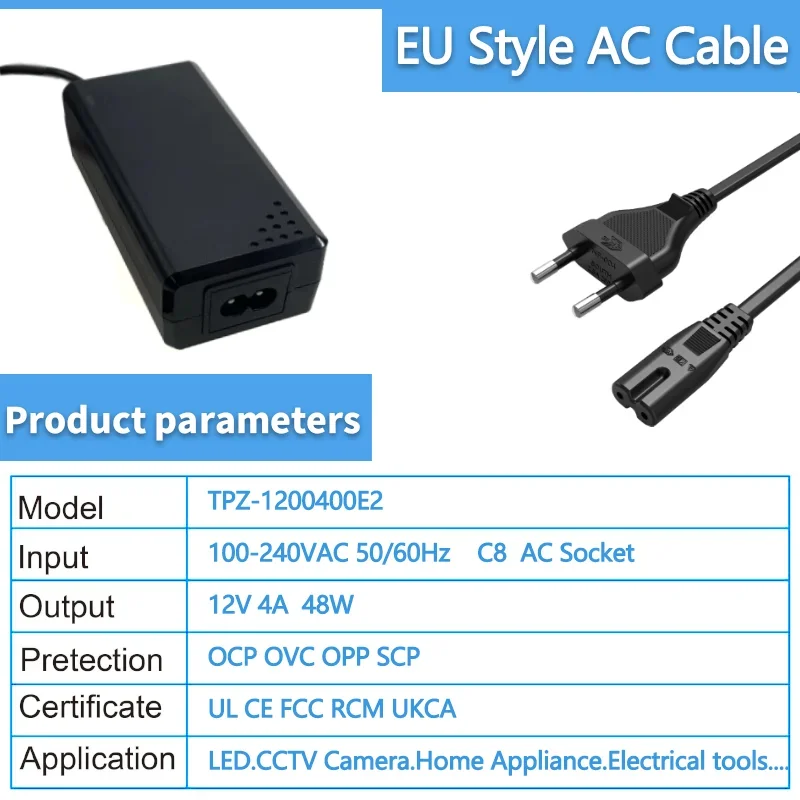 UL FCC CE ROHS 110v a 220v acdc 12v 4a cargador adaptador universal dc 12 voltios 4amp eliminador de fuente de alimentación de escritorio para tira de LED