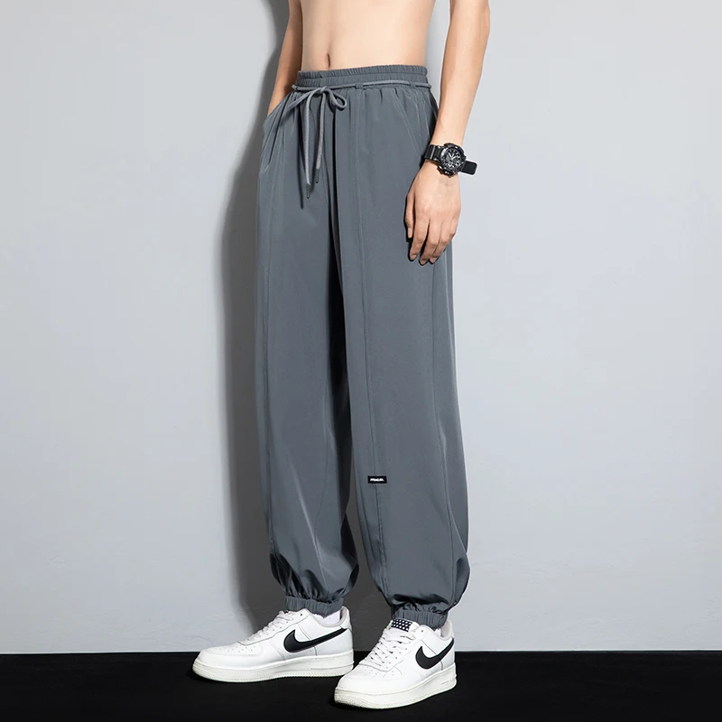 

Men's Ice Silk Joggers 2024 New Thin Light Wild Leg Oversize Trousers Streetwear Trousers Solid Color Male Pants Clothing