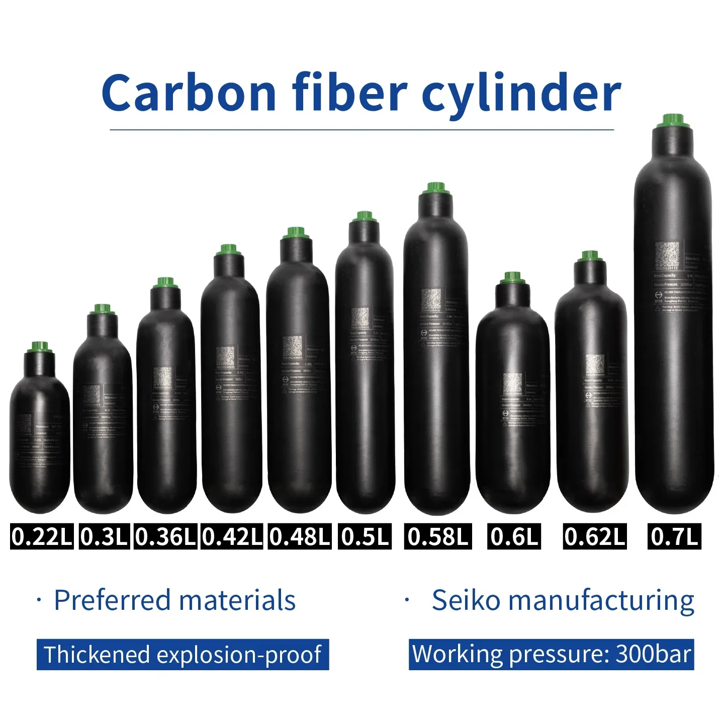 Matte new styleCarbon fiber air tank 0.22L/0.3L/0.36L/0.42L/0.5L/.6L/0.62L/700cc 4500PSI 300Bar high pressure HPA tank M18*1.5