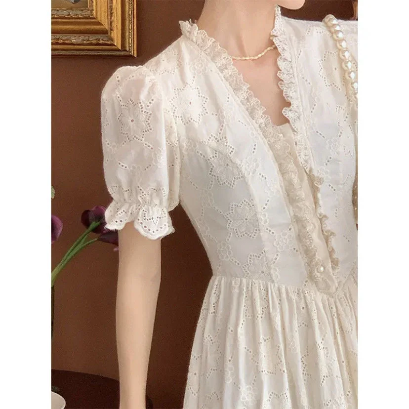 2023 Summer Style Square Neck Lace Sleeve Dress Skirt Women Clothing Party Dresses Vestido Dress