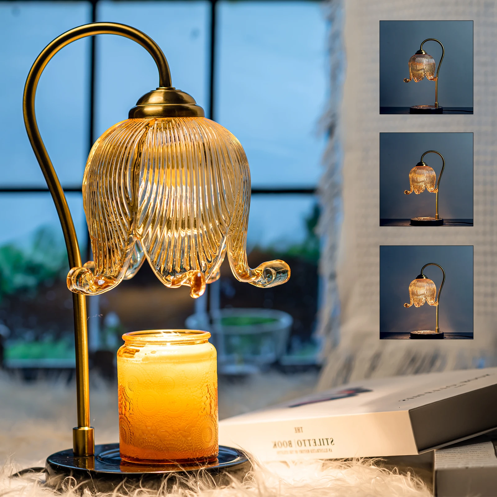 

Tulip Flower Warm Candle Lamp French Retro Bedroom Bedside Lamp Fireless Fragrance Atmosphere Table Lamp