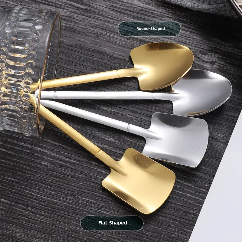 Stainless Steel Spade Shovel Iron Shovel Handle Home Use Dessert Spoon Mixing Spoon Tableware Gift Long Handle