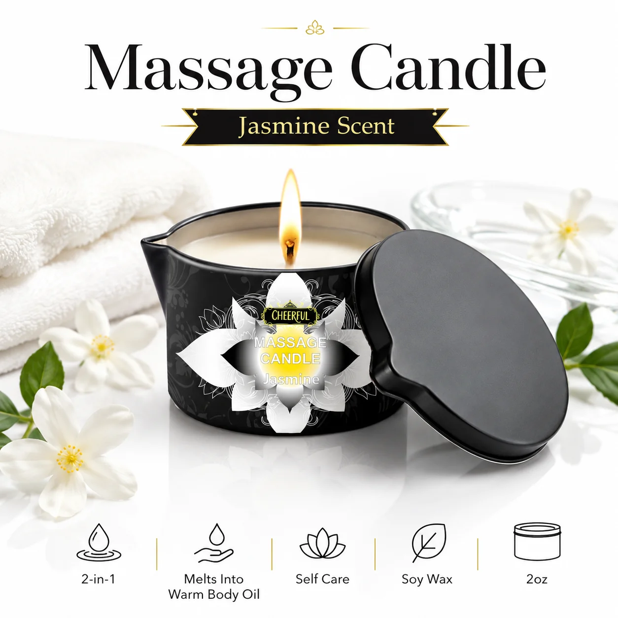 Soy Candle Fragrance Oil - Jasmine Massage Oil Candle, Natural Soy
