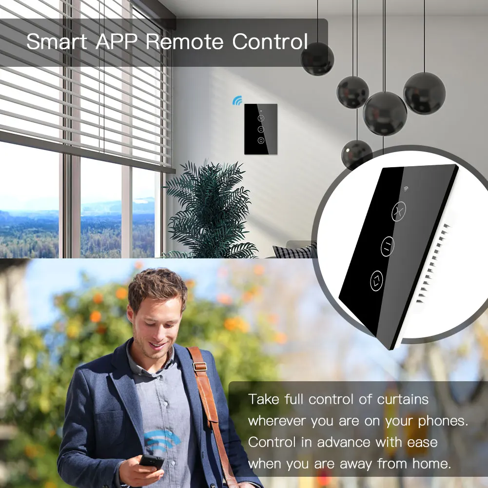 MOES US EU WiFi RF433 Smart Touch Curtain Roller Blinds Motor Switch Tuya Life App Remote Control Works with Alexa Google Home