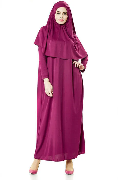 IQRAH One-Piece Prayer Gown-Prayer Rug-Rosary-Worship Set-Fuchsia