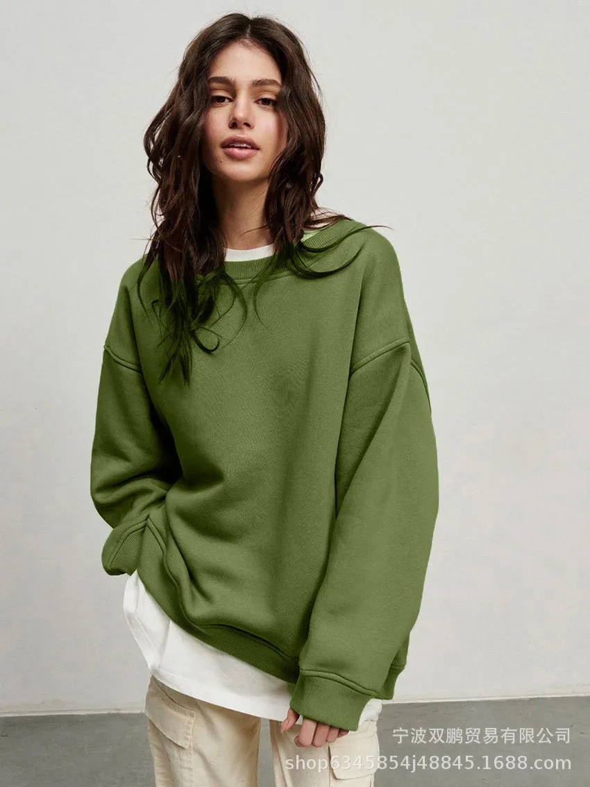 Pullover Loose Fit Hoodie Casual with Crew Neck Long Sleeve Standard Length Single Pullover Closure Japanese Korean Women Hoodie