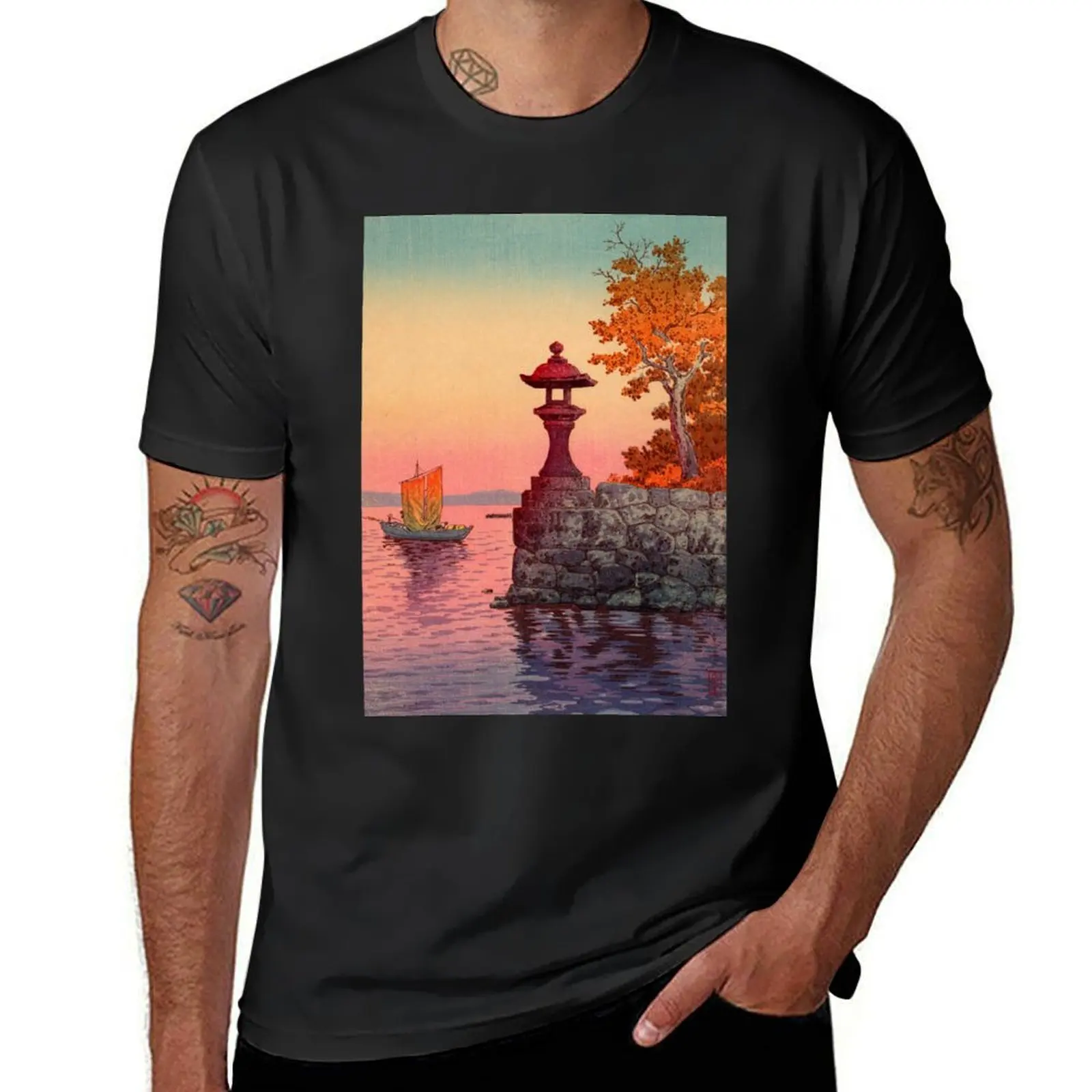 Tsuchiya Koitsu - Returning Sailboat at Yabase T-Shirt hippie clothes new edition men clothing