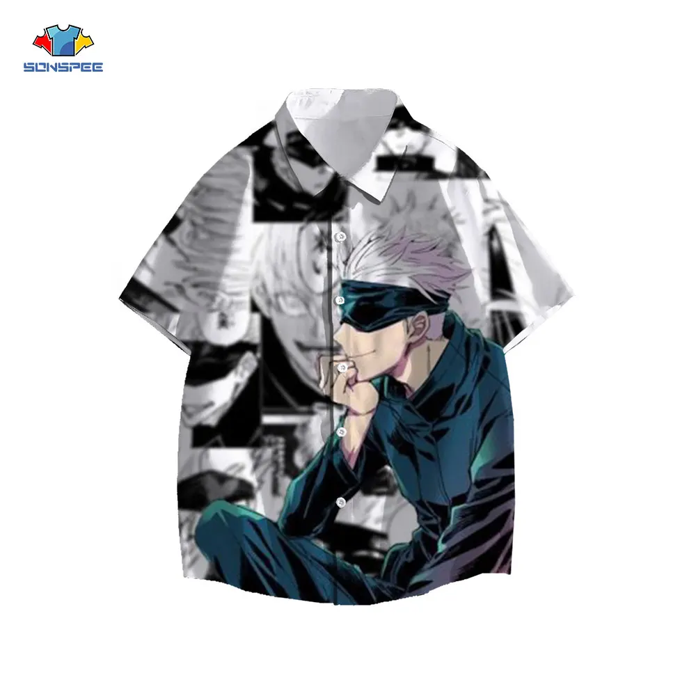 SONSPEE-camisa hawaiana de Anime Jujutsu Kaisen para hombre y mujer, ropa de calle de manga corta con estampado Harajuku, Hip Hop, Top de gran