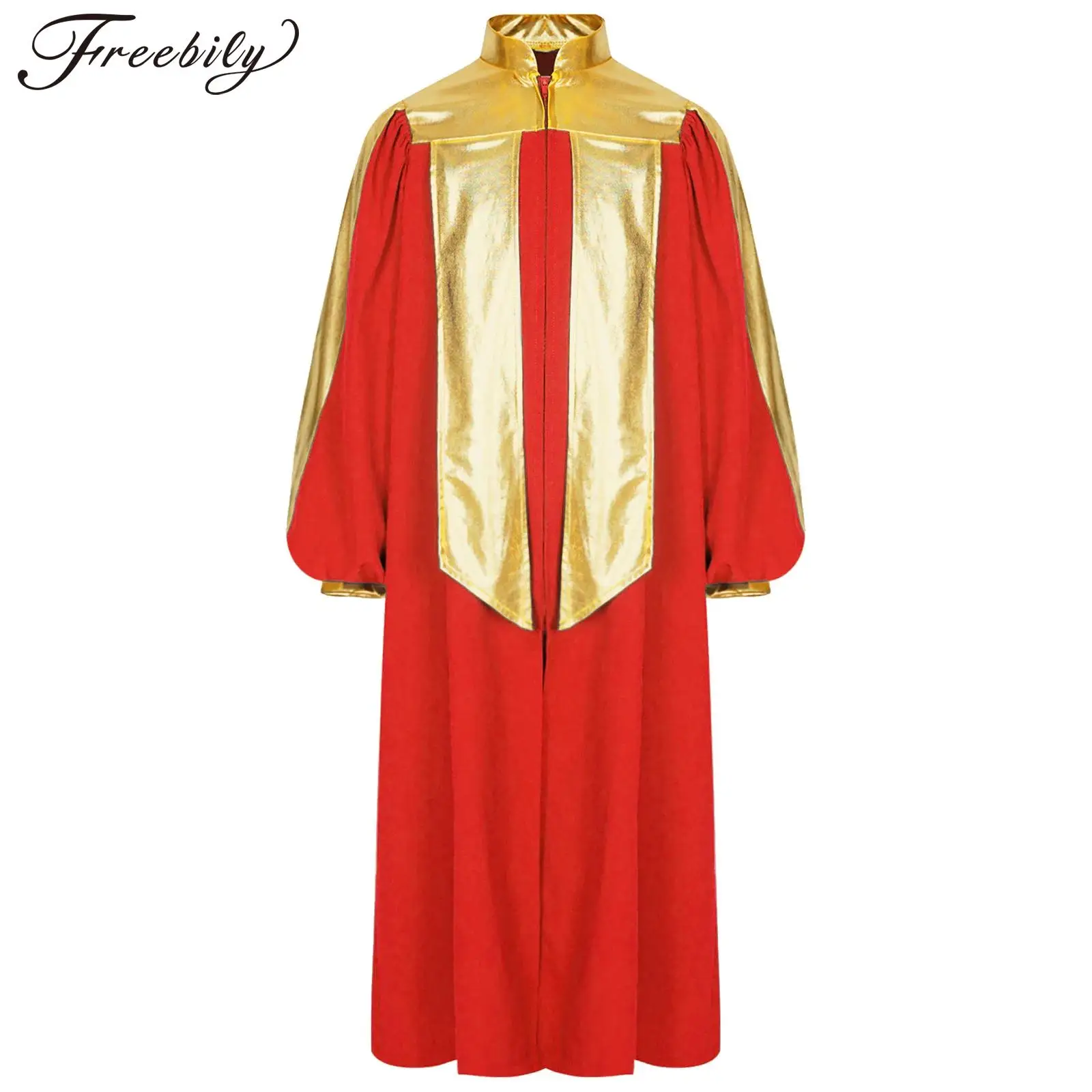 Girls Church Choir Worship Robe Graduation Gown Halloween Party Cosplay Costume Long Sleeve Color Block Stand Collar Zipper Robe