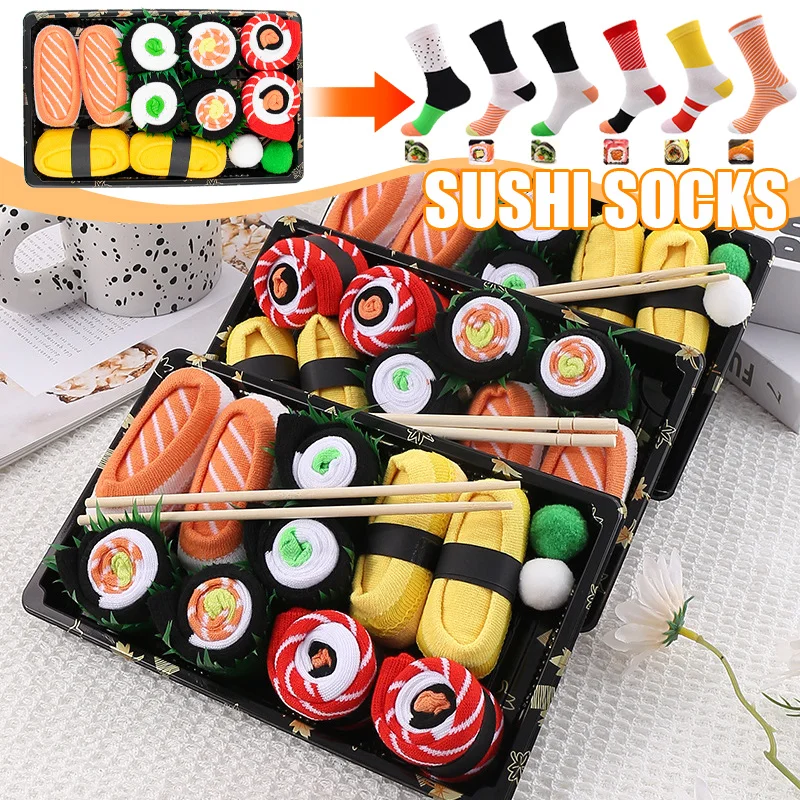 

Salmon Sushi Socks 3/4/5 Pairs Novelty Gift Box Mid Calf Fun Socks for Men Women Christmas Valentine Casual Party Fashion Gifts