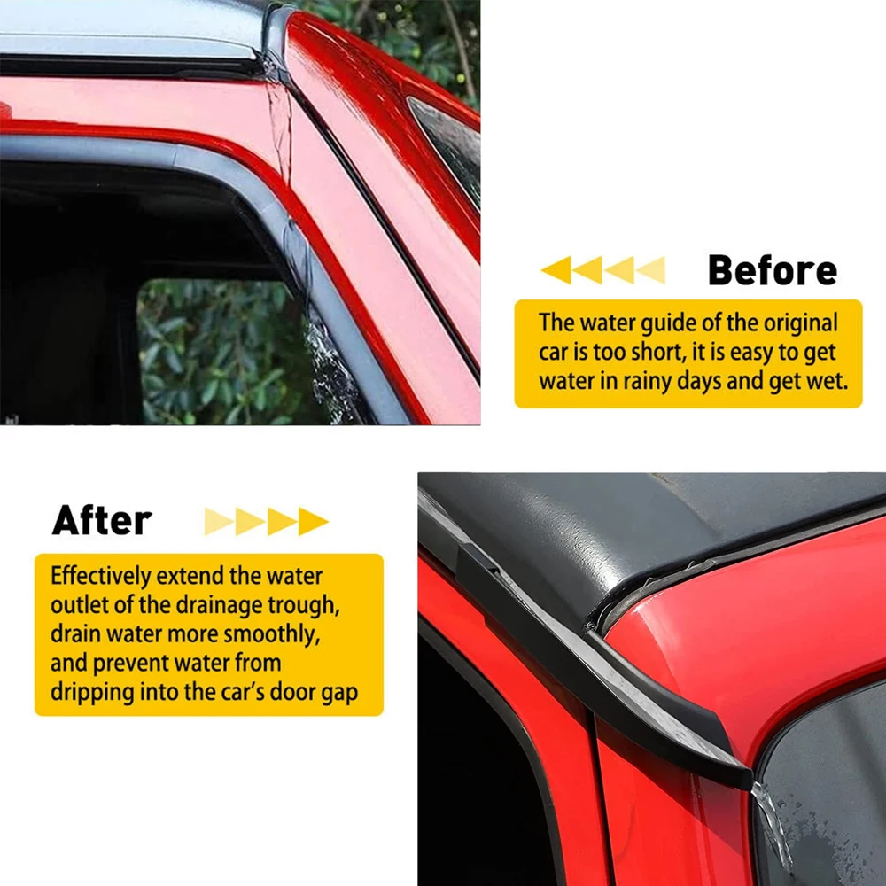 1 زوج جديد سقف السيارة المياه المطر كلبشة الحرس فتحة مزراب تمديد التصميم اكسسوارات السيارات ل جيب رانجلر JK 2007-2018
