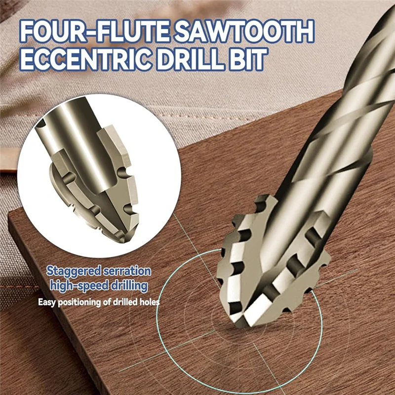 

10Pcs New Four-Flute Sawtooth Eccentric Drill Bit Size 5/6/8/10/12Mm,For Wood Marble Metal Glass Wall Tiles-Hot