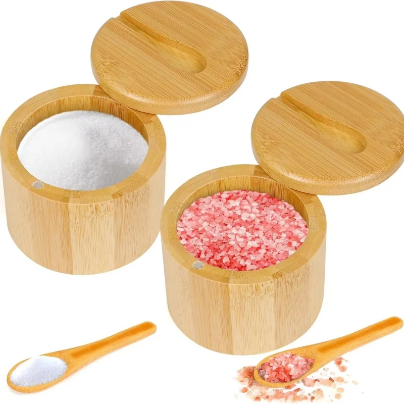 

Salt Seasoning Jars Pepper Jar Bamboo Condiment Box Bowl Storage Pot Set Wood Sugar Container Holder Lid Function Multi Bowls