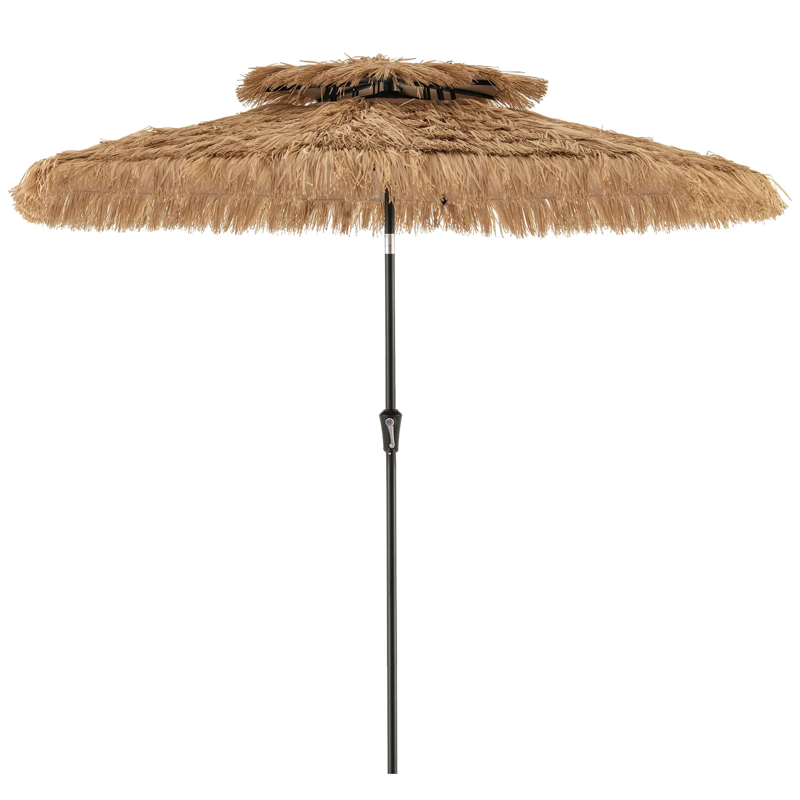 

9 ft Thatched Tiki Patio Umbrella Beach Pool Sun Shade 2 Tier Hawaiian Crank