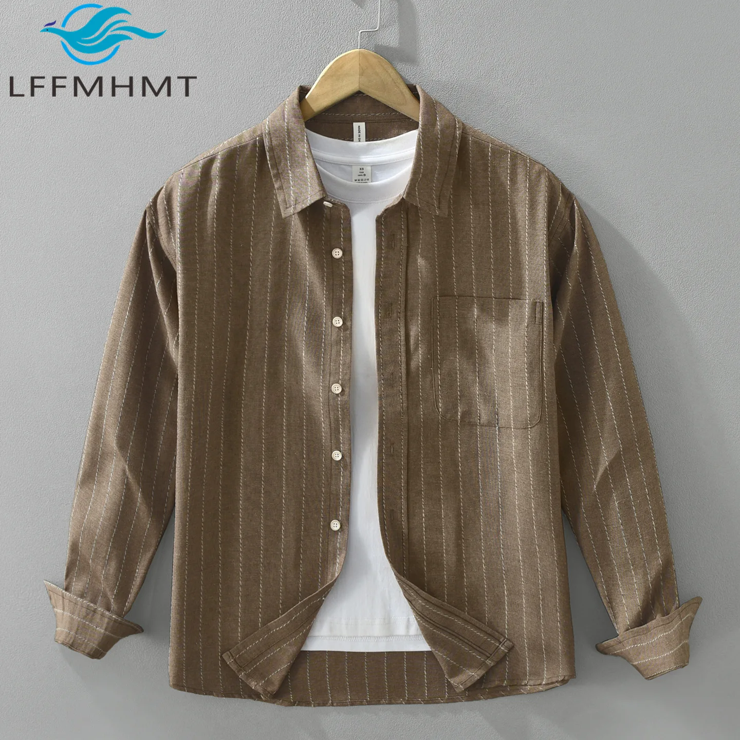Men Japanese Style Vintage Striped 100% Cotton Long Sleeve Shirt Minimalist Smart Casual Daily Layering Spring Fall Tops
