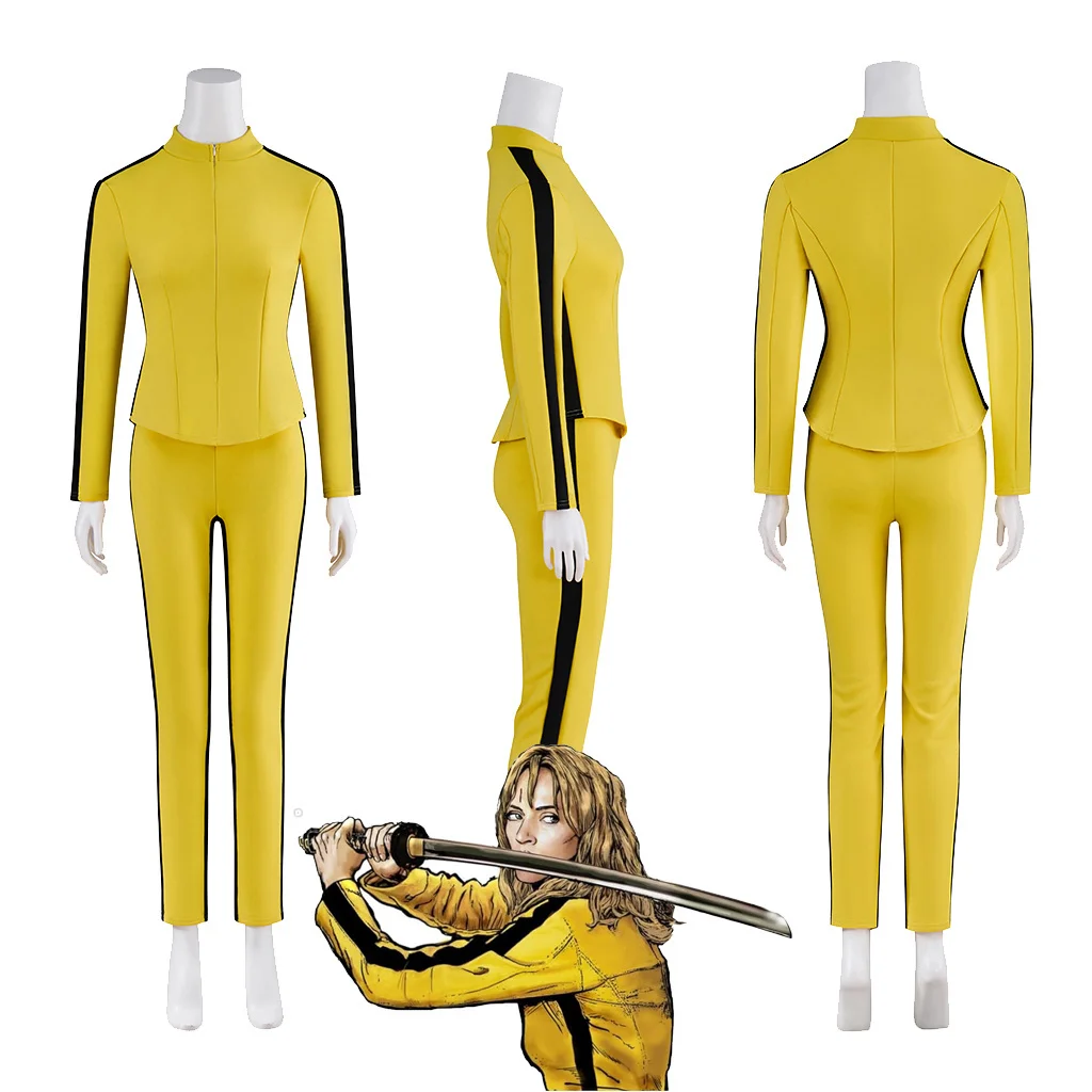 Filme matar cosplay bill traje noiva beatrix kiddo cosplay kung fu terno de luta feminino amarelo apertado uniforme terno de halloween